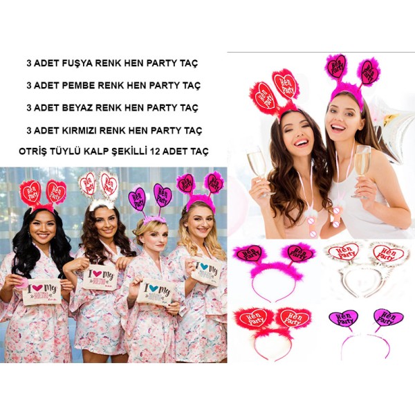 toptan-xml-dropshipping-Hen Party Yazılı Taç - After Party Taçları Rengarenk 12 Adet
