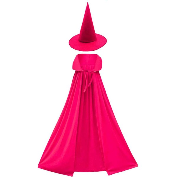 toptan-xml-dropshipping-Yetişkin Boy 120 cm Fuşya Pembe Yakalı Pelerin ve Turuncu Cadı Şapkası
