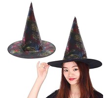 Cadı Şapkası Siyah Üzeri Rengarenk Örümceğ Ağı Figür Baskılı 38x34 cm