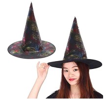 Cadı Şapkası Siyah Üzeri Rengarenk Örümceğ Ağı Figür Baskılı 38x34 cm