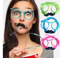 Pipetli Parti Gözlüğü - Çocuk ve Yetişkin Bıyıklı Pipet Gözlük Yeşil Renk 18x14 cm