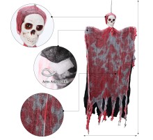 Led Işıklı Kahkaha Atan Sesli Sensörlü Ürpertici Kuru Kafa Kanlı Korku Hayalet Saçak Dekor 90x50 cm