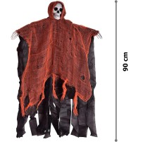 Led Işıklı Kahkaha Atan Sesli Sensörlü Ürpertici Kuru Kafa Korku Hayalet Saçaklı Dekor 90x50 cm