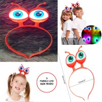 Led Işıklı & Pilli 3 Farklı Modda Yanan Uzaylı Göz Parti Tacı Kırmızı Renk 18x12 cm