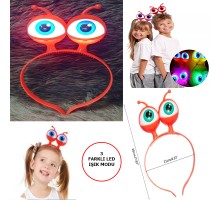 Led Işıklı & Pilli 3 Farklı Modda Yanan Uzaylı Göz Parti Tacı Kırmızı Renk 18x12 cm