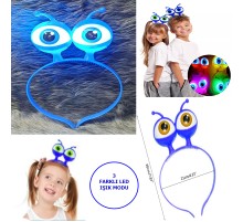 Led Işıklı & Pilli 3 Farklı Modda Yanan Uzaylı Göz Parti Tacı Mavi Renk 18x12 cm