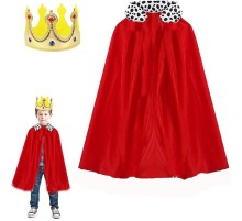 Çocuk Boy Kral Pelerini 90 cm ve Yumuşak Eva Kral Tacı Altın Renk