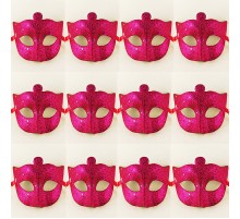 Parlak Simli Fuşya Pembe Renk Balo Parti Göz Maskesi 12 Adet