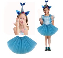 Deniz Kızı Mavi Tütü Etek ve Mavi Kuyruklu Deniz Kızı Taç Seti