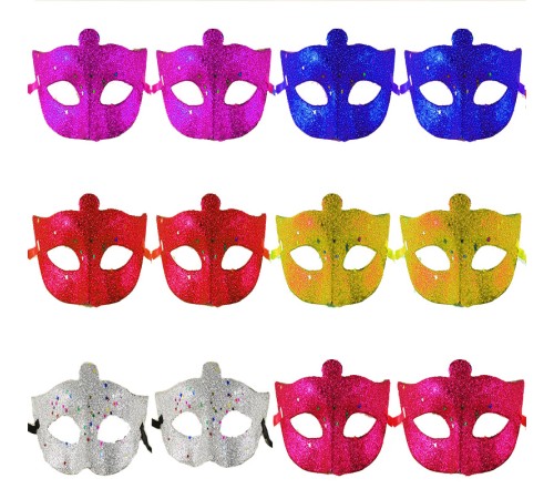 toptan-xml-dropshipping-Simli Metalize İşlemeli Maskeli Balo Partisi 6 Renk Maske 12 Adet