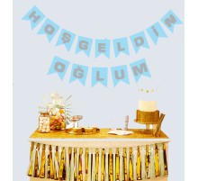 Hoşgeldin Oğlum Mavi Üzeri Gümüş Yeni Doğan Bebek Doğum Süsü Afiş Bayrak Flama 2.2 Metre