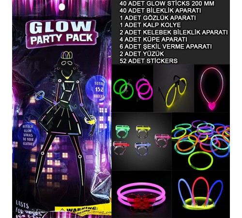 toptan-xml-dropshipping-Glow Parti Seti 152 Parçalık Lüks Glow Stick Kostüm Seti