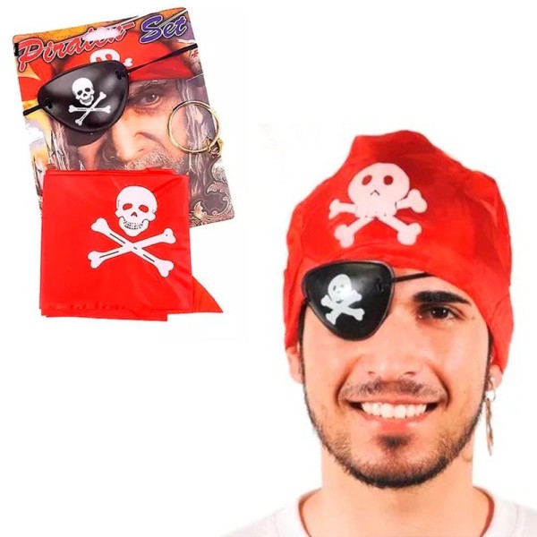 toptan-xml-dropshipping-Korsan Bandana Korsan Göz Maskesi ve Korsan Küpesi 3 lü Kostüm Seti