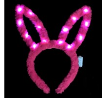 Led Işıklı Peluş Pofuduk Tavşan Kulak Tavşan Taç Şeker Pembesi 17X23 cm