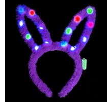 Led Işıklı Peluş Pofuduk Tavşan Kulak Tavşan Taç Lila 17X23 cm