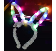 Led Işıklı Peluş Pofuduk Tavşan Kulak Tavşan Taç Beyaz 17X23 cm