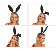 Siyah Renk Saten Kaplama Şekil Verilebilir Tavşan Kulak Taç 35x11 cm