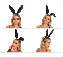 Siyah Renk Saten Kaplama Şekil Verilebilir Tavşan Kulak Taç 35x11 cm