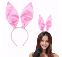 Pembe Renk Saten Kaplama Şekil Verilebilir Tavşan Kulak Taç 35x11 cm