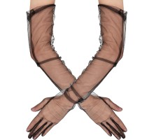 Uzun Boy Likralı Siyah Renk Yetişkin Mega Tül Eldiven 53 cm