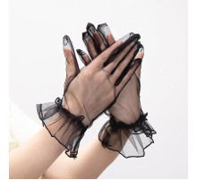 Kısa Boy Likralı Güpürlü Yetişkin Tül Eldiven Siyah Renk