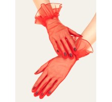 Kısa Boy Likralı Güpürlü Yetişkin Tül Eldiven Kırmızı Renk