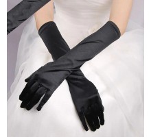 Uzun Boy Ekstra Parlak Saten Eldiven Siyah Renk