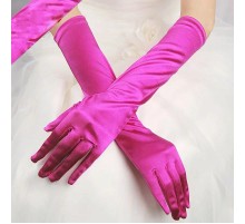 Uzun Boy Ekstra Parlak Saten Eldiven Fuşya Renk