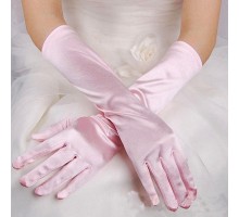 Uzun Boy Ekstra Parlak Saten Eldiven Pembe Renk