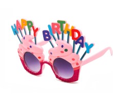 Happy Birthday Yazılı Pembe Fuşya Renk Parti Gözlüğü 12x7 cm