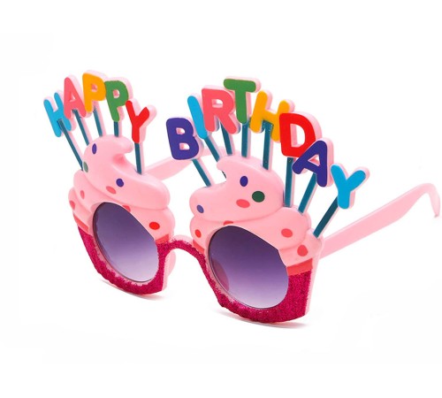 toptan-xml-dropshipping-Happy Birthday Yazılı Pembe Fuşya Renk Parti Gözlüğü 12x7 cm