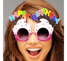Happy Birthday Yazılı Beyaz Fuşya Renk Parti Gözlüğü 12x7 cm