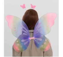 Gökkuşağı Renk Çocuk Kelebek Kanadı Tacı ve Asası Gösteri Kanadı 50x42 cm