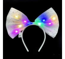 Rengarenk Led Işıklı Fiyonk Şekilli Tül Parti Tacı Beyaz Renk 25x25 cm