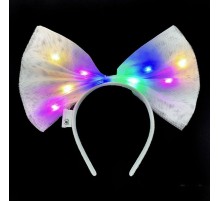 Rengarenk Led Işıklı Fiyonk Şekilli Tül Parti Tacı Beyaz Renk 25x25 cm