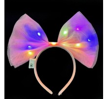 Rengarenk Led Işıklı Fiyonk Şekilli Tül Parti Tacı Pembe Renk 25x25 cm