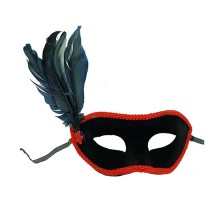 Siyah Renk Yandan Tüylü Siyah Süet Kaplama Parti Balo Maskesi 21x20 cm