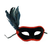 Siyah Renk Yandan Tüylü Siyah Süet Kaplama Parti Balo Maskesi 21x20 cm