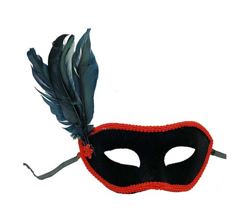 toptan-xml-dropshipping-Siyah Renk Yandan Tüylü Siyah Süet Kaplama Parti Balo Maskesi 21x20 cm