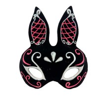 Siyah Renk Kırmızı Beyaz Simli Siyah Süet Kaplama Tavşan Maskesi 18x16 Cm