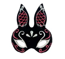 Siyah Renk Kırmızı Beyaz Simli Siyah Süet Kaplama Tavşan Maskesi 18x16 Cm
