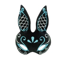 Siyah Renk Mavi Beyaz Simli Siyah Süet Kaplama Tavşan Maskesi 18x16 cm