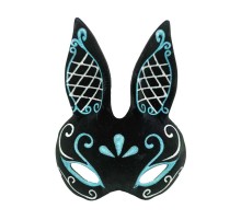 Siyah Renk Mavi Beyaz Simli Siyah Süet Kaplama Tavşan Maskesi 18x16 cm