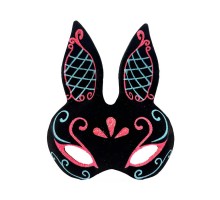 Siyah Renk Mavi Kırmızı Simli Siyah Süet Kaplama Tavşan Maskesi 18x16 cm