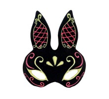 Siyah Renk Kırmızı Gold Simli Siyah Süet Kaplama Tavşan Maskesi 18x16 cm