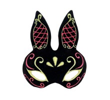 Siyah Renk Kırmızı Gold Simli Siyah Süet Kaplama Tavşan Maskesi 18x16 cm