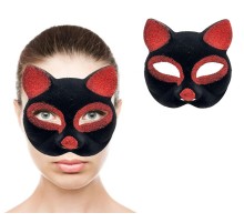 Siyah Renk Kırmızı Simli Süet Kaplama Kedi Maskesi 18x14 cm