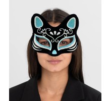 Siyah Renk Süet Kaplama Üzeri Gümüş Mavi Simli Kedi Maskesi 17x14 cm