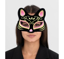 Siyah Renk Süet Kaplama Üzeri Pembe Sarı Simli Kedi Maskesi 17x14 cm