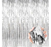Gümüş Renk Ekstra Metalize Parlak Saçaklı Arka Fon Perde İthal 1x2 Metre